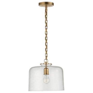 Katie Dome Pendant in Hand-Rubbed Antique Brass with Seeded Glass