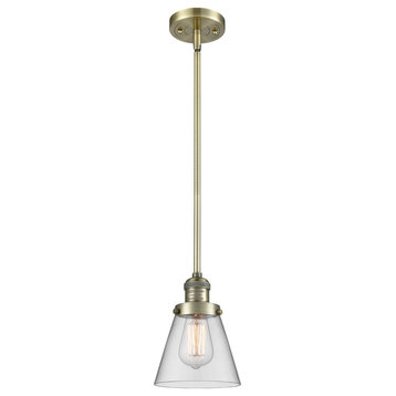 1-Light Small Cone 6" Pendant, Antique Brass, Glass: Clear