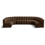 Meridian Furniture - Arc Velvet Upholstered 8-Pc. U-Shaped Modular Sectional, Brown - Give your living room or den the perfect blend of style and versatility with this Arc velvet fabric curved modular Sectional. Part of the Arc modular furniture collection, this Sectional comes upholstered in rich brown velvet fabric and features deep channel tufting that adds a touch of luxury while enhancing comfort and support. A seamless combination of form and function, this chair can be used with other Arc pieces to create a myriad of configurations in your well-curated room.