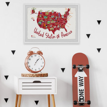 "Red United States of America Map" Framed Painting Print
