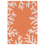 Liora Manne - Capri Coral Border Indoor/Outdoor Rug, Coral, 2'x3' - This hand-hooked area rug features a vibrant coral orange background with a white coral motif border. A classic, subtle tropical motif, this rug will effortlessly compliment any space inside or outside your home. Made in China from a polyester acrylic blend, the Capri Collection is hand tufted to create bright multi-toned detailed designs with a high-quality finish. The material is flatwoven, weather resistant and treated for added fade resistant making this the perfect rug for indoor or outdoor placement. This soft, durable piece is ideal for your patio, sunroom and those high traffic areas such as your entryway, kitchen, dining room and living room. A fresh take on nautical style, these area rugs range in style from coastal to tropical motifs that beautifully accent your home decor. Limiting exposure to rain, moisture and direct sun will prolong rug life.