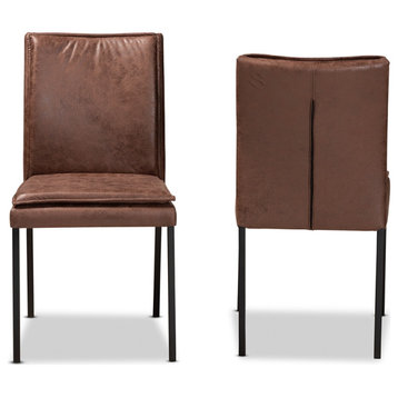Modern Distressed Brown Fabric Upholstered Metal 2-Pc Dining Chair Set