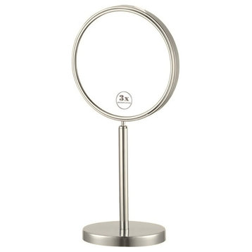 Double Sided 3x Magnifying Makeup Mirror, Satin Nickel