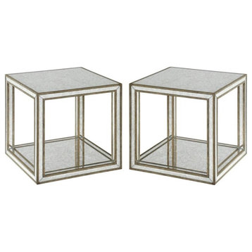 Home Square 19" Square Mirrored Accent End Table in Antique Gold - Set of 2