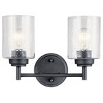 Kichler - Winslow 2-Light Bathroom Vanity Light in Black - This 2-light bathroom vanity light from Kichler is a part of the Winslow collection and comes in a black finish. It measures 13" wide x 9" high. Uses two standard bulbs up to 75W watts each. This light would look best in the bathroom. Damp Rated. Can be used in humid environments like bathrooms or covered outdoor areas.  This light requires 2 , 75W Watt Bulbs (Not Included) UL Certified.