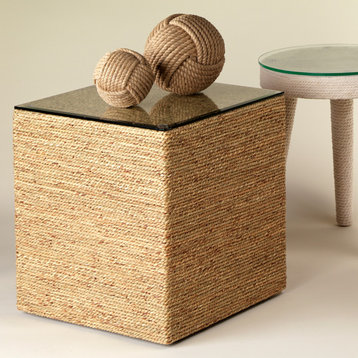Coastal Casual Square Wrapped Rope Accent Table Cube Seagrass Block Natural