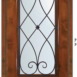 Prehung Single Door 80 Wood Alder Charleston 3/4 Lite Wrought Iron - Front Doors