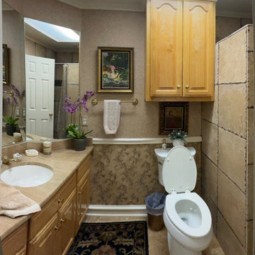 Modern Bathroom Remodel with Walnut Wood Slat Wall Panels