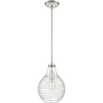 Quoizel Lighting - Quoizel Lighting QPP4019BN Genie - 1 Light Mini Pendant - From rustic to retro and craftsman to contemporary, Quoizel offers something for every style. With top grade materials and impeccable craftsmanship, Quoizel withstands the test of time in both quality and design. No matter the room, our lighting will transform your-�space and allow your personal style to shine through.-�  12.75" H 8.75" W 8.75" L  Bulb Type MED BASE A19  Bulb Qty 1  Base Finish BN - Brushed Nickel  Item Weight 7.00.   Bedroom/Kitchen Residential or Commercial  No. of Rods: 4  Assembly Required: Yes  Canopy Included: Yes  Shade Included: Yes  Cord Length: 96  Canopy Diameter: 5.00 x 5.00  Rod Length(s): 0.5 x 12Genie One Light Mini Pendant Brushed Nickel Clear Glass *UL Approved: YES *Energy Star Qualified: n/a  *ADA Certified: n/a  *Number of Lights: Lamp: 1-*Wattage:100w Medium Base bulb(s) *Bulb Included:No *Bulb Type:Medium Base *Finish Type:Brushed Nickel