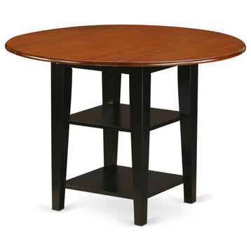 Sut-Bch-T Sudbury Round Kitchen Table With Two Shelves, Black and Cherry Finish