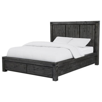 Modus Meadow Solid Wood Queen Storage Panel Bed in Graphite