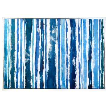 Striped Blue Rug Teal Ocean Themed Rug Waves  Indoor Area Rug , 5'x7'