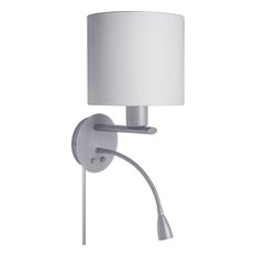 Riga Steel Wall Sconce With LED Reading Lamp, Satin Chrome