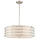 Livex Lighting - Blanchard 5-Light Brushed Nickel Pendant Chandelier - The Blanchard pendant chandelier adds refined style and a hint of mystery to your d�cor. The brushed nickel finish and an oatmeal handcrafted hardback shade create warm illumination, while soft light brings to life the intricate fretwork pattern. This five-light drum pendant chandelier�will add a sophisticated and glamorous look to almost any interior design style. It will work great in the living room, over the dining table or the bedroom.