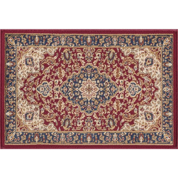 Kirsten Transitional Border Area Rug, Red, 2'x3'