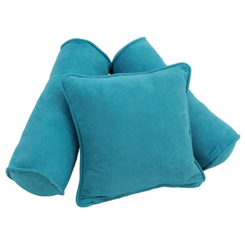 Double-Corded Solid Microsuede Throw Pillows With Inserts, Set of 3, Aqua Blue
