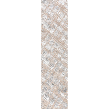 Slant Modern Abstract Beige/Gray 2 ft. x 8 ft. Runner Rug