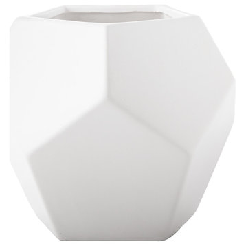 Hexagon Ceramic Pot in Geometric Design Matte White Finish, Large