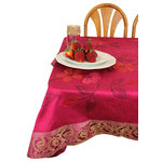 Banarsi Designs - Hand Painted Deluxe Square Tablecloth, Fuchsia, 42x42" - Discover our exclusive, luxurious, and bold hand painted tablecloth from Banarsi Designs.