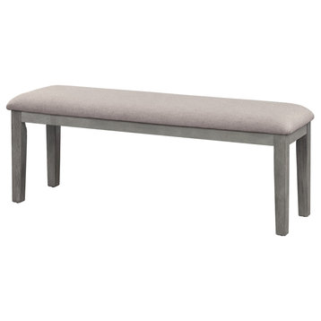 Benzara BM220936 Rectangular Wooden Bench with Fabric Upholstered Seat, Gray