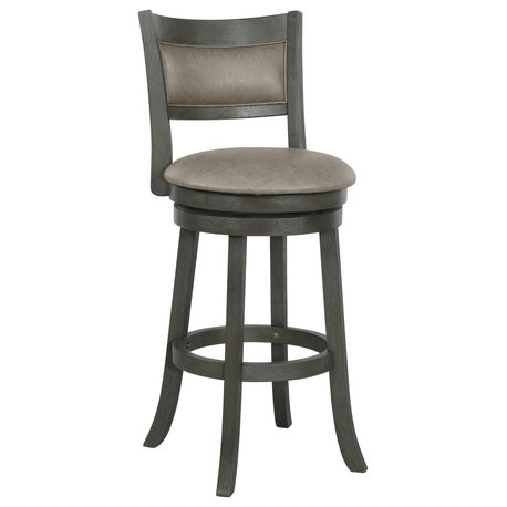 30" Swivel Stool, Dove Faux Leather Back Antique Gray Finish