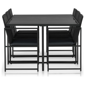 Vidaxl 7-Piece Outdoor Dining Set With Cushions Poly Rattan Black