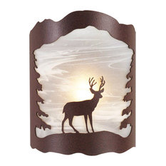 Deer Wall Sconce With Alabaster Glass, Left Facing, Frontier Rust, Direct Wired