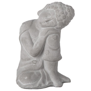 Cement Resting Head Buddha Figurine Washed Concrete Gray Finish