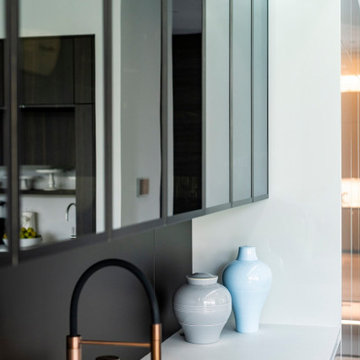 Serenity Indian Wells luxury home modern mirrored kitchen cabinets