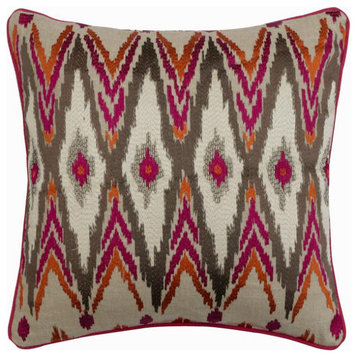 Decorative 20"x20" Embroidery Pink Cotton Pillow Cover�For Sofa, Ikat Love