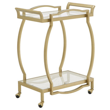 Evangeline Gold Finish Clear Tempered Glass Metal Bar Cart