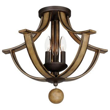 Basque 3-Light Semi-Flush Mount in Driftwood with Anthracite