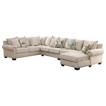 Bowery Hill Fabric Sectional and Armless Chair in Beige Finish