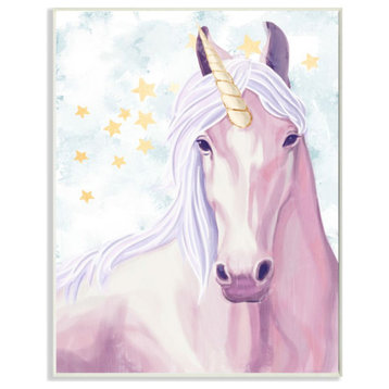 The Kids Room by Stupell Gold Star Pink Purple Unicorn Painting, 10 x 15