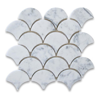 Carrara Venato Carrera Marble Grand Fish Scale Fan Mosaic Tile Honed, 1  sheet - Traditional - Wall And Floor Tile - by Stone Center Online | Houzz