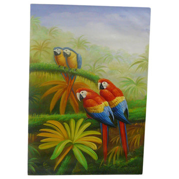 Oil Paint Canvas Art 4 Parrots Wall Decor