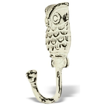 Owl Wall Hook in White Distressed Finish
