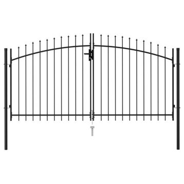 vidaXL Fence Gate Double Door with Spike Top Steel 9.8'x4.9' Black Stockade