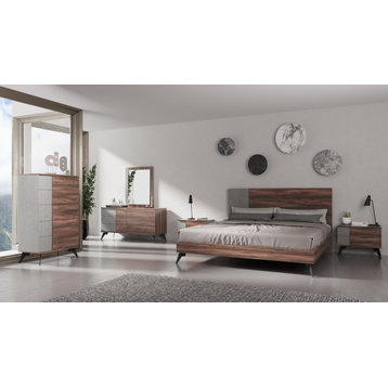 Nova Domus Palermo Italian Faux Concrete and Noce Bodrum Bedroom Set, Queen