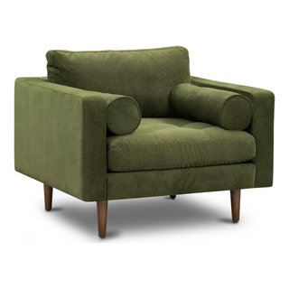 Distressed Green Velvet Napa Walnut Finish Ottoman