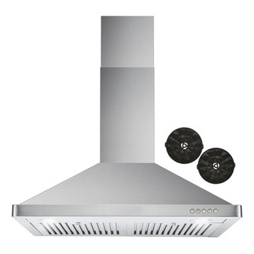 Wall Mount Range Hood with Permanent Filters, LED Lights, 30", Ductless