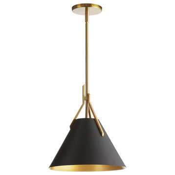 NIC-101P-AGB-BK 1LT Incandescent Pendant, Aged Brass with Black metal shade