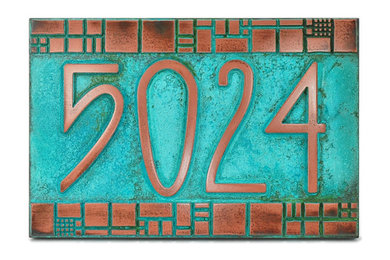 The Batchelder Tile Address Plaque 12" x 8" in Copper Verdi