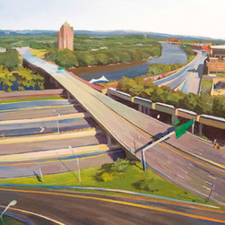 "High Above Hartford" by Susan Stephenson, oil on panel, 24x48 - Paintings