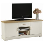 Furniture Agency - Carson 2 Cabinets 1 Drawer Solid Wood TV Stand - This country charmer makes life simple and provides adequate space for all your electronic devices. The design accommodates gaming consoles, DVD/BluRay Players, and your preferred streaming devices. The dimensions of the product are 24.8 inches in height by 59 inches wide with a depth of 15.7 inches. With this selection, you have access to one shelf in each cabinet and one drawer. The designs allows you to hide your electronic cables and wires effectively. It supports a maximum of 150 pounds and holds television sets ranging up to 70 inches. The construction of the TV stand is solid beech wood which is durable and sturdy. The size of the TV stand makes it ideal for more modest homes. Additionally, the lift-top coffee table, as well as sideboards, are available in the same design to compliment your entire living space.