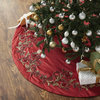 Imperial Design Hand Beaded Christmas Tree Skirt on Cream Silk- Large - 60", Red