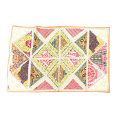 Mogulinterior - Indian Decorative Embroidered Beige Patchwork Sari Tapestry Wall Hanging - Tapestries
