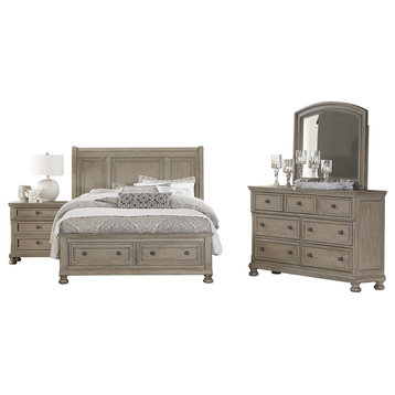4-Piece Bradway Queen Sleigh Storage Bed, Dresser, Mirror, Nightstand Natural