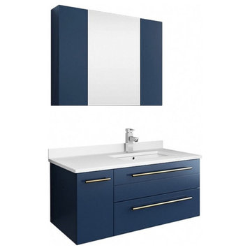 Fresca Stella 36" Wall Hung Right Sided Undermount Sink Vanity Set in Royal Blue