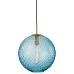 Hudson Valley - Hudson Valley Rousseau 1-Light Pendant, Blue Glass, Aged Brass, 2015-AGB-BL - *Part of the Rousseau Collection